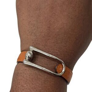 HERMES Brown, Leather & Silver Buckle Bracelet #1307